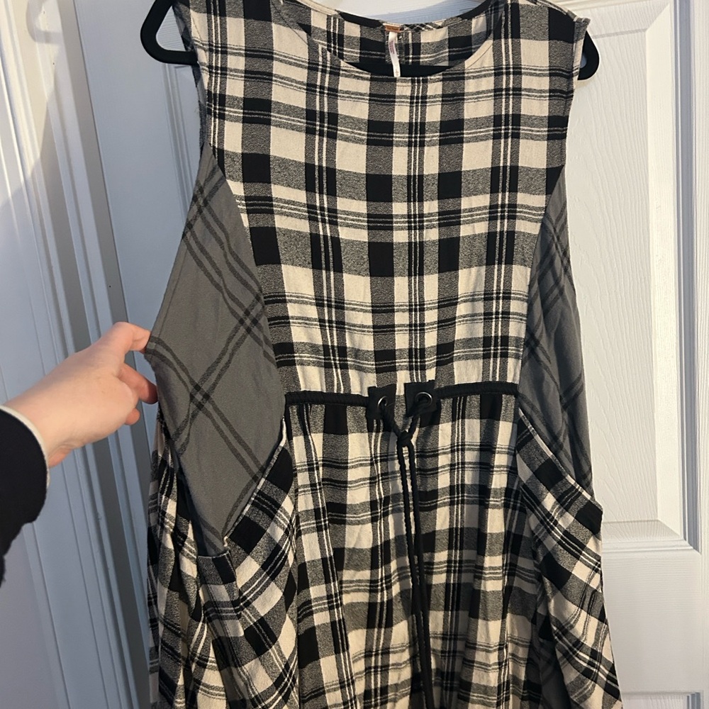 Free People Black and Cream Plaid Dress
